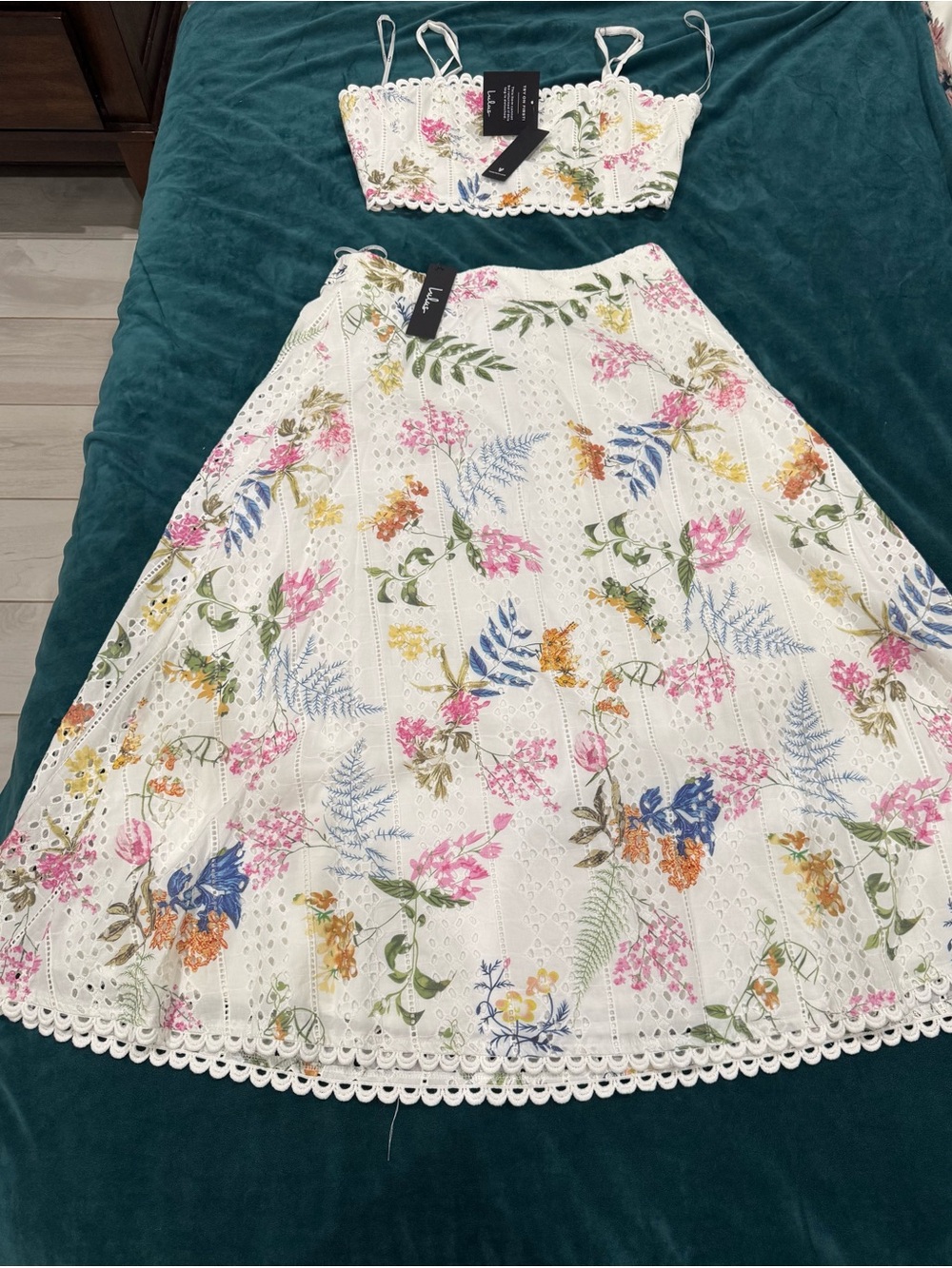 Lulu's White Floral Eyelet A-Line Midi Skirt